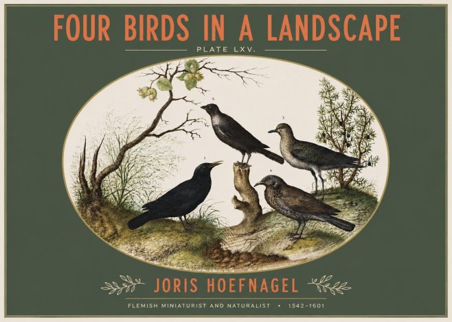 Joris Hoefnagel Four Birds in a Landscape No3 - Póster
