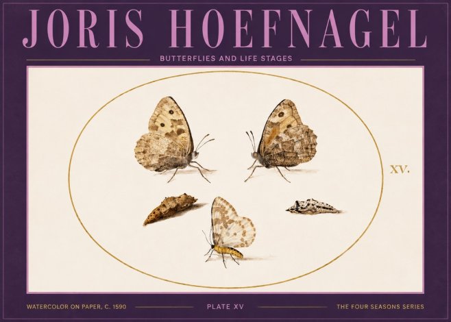 Joris Hoefnagel Butterflies and Life Stages - Plate Xv No4 - Póster