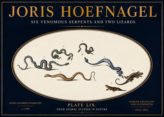 Joris Hoefnagel Six Venomous Serpents and Two Lizards No5 - Póster