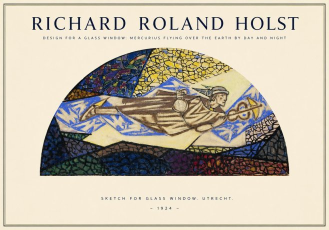 Richard Roland Holst Design for a Glass Window: Mercurius Flying over the Earth by Day and Night No1 - Póster