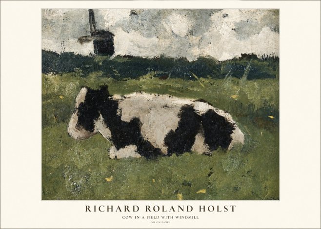 Richard Roland Holst Cow in a Field with Windmill No1 - Póster