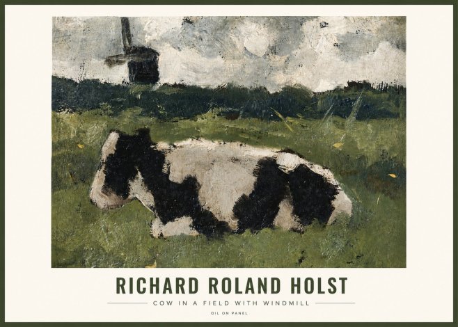 Richard Roland Holst Cow in a Field with Windmill No2 - Póster