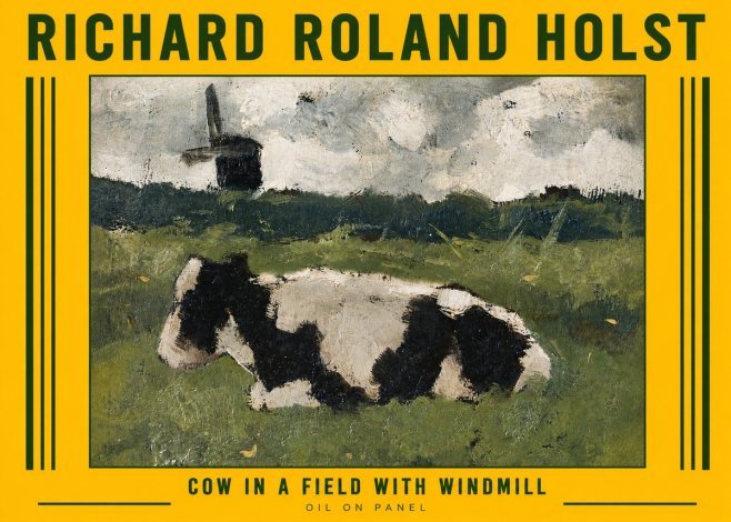 Richard Roland Holst Cow in a Field with Windmill No6 - Póster
