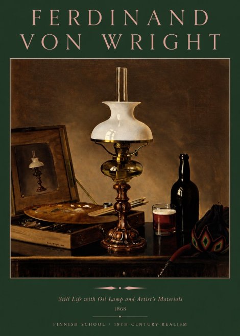 Ferdinand von Wright Still Life with Oil Lamp and Artist's Materials No3 - Póster