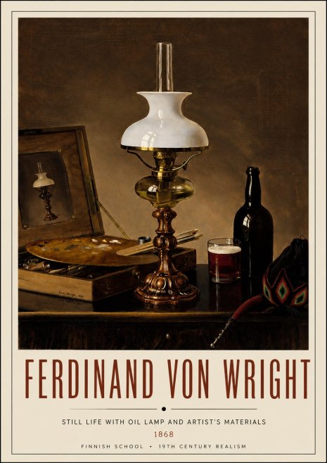 Ferdinand von Wright Still Life with Oil Lamp and Artist's Materials No4 - Póster