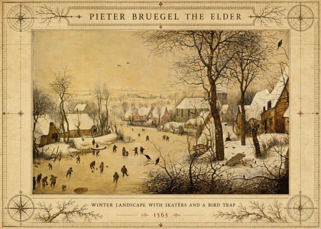 Pieter Bruegel Winter Landscape with Skaters and a Bird Trap No3 - Póster
