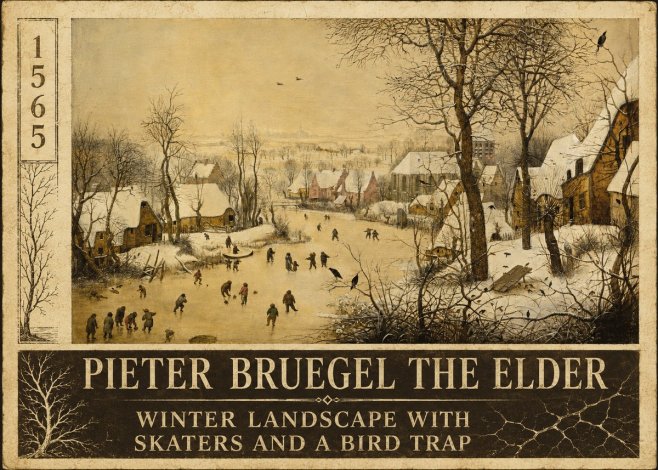 Pieter Bruegel Winter Landscape with Skaters and a Bird Trap No6 - Póster