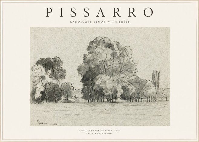 Pissarro Landscape Study with Trees No1 - Póster