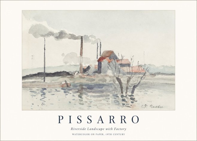 Pissarro Riverside Landscape with Factory No1 - Póster