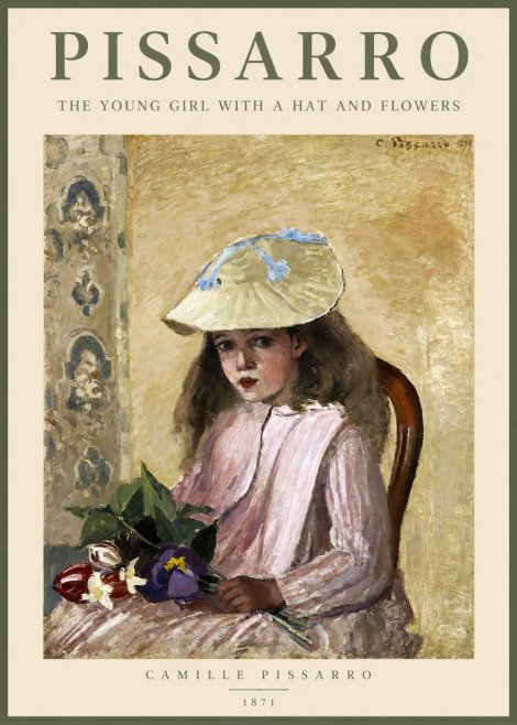 Pissarro The Young Girl with a Hat and Flowers No2 - Póster