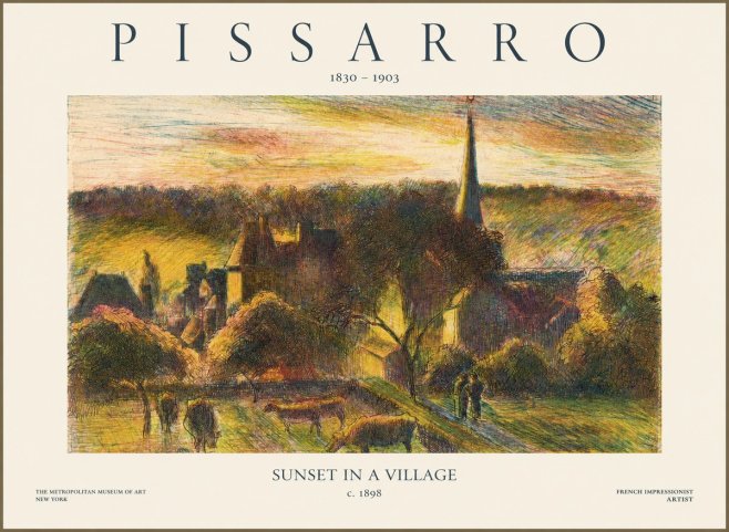 Pissarro Sunset in a Village No1 - Póster