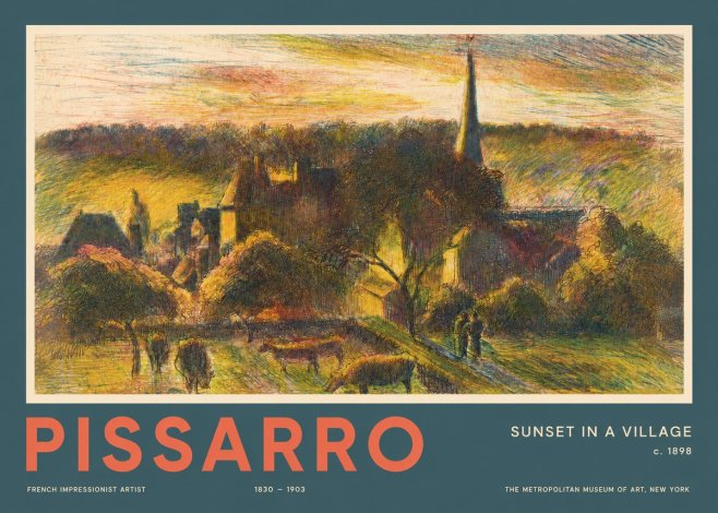 Pissarro Sunset in a Village No2 - Póster