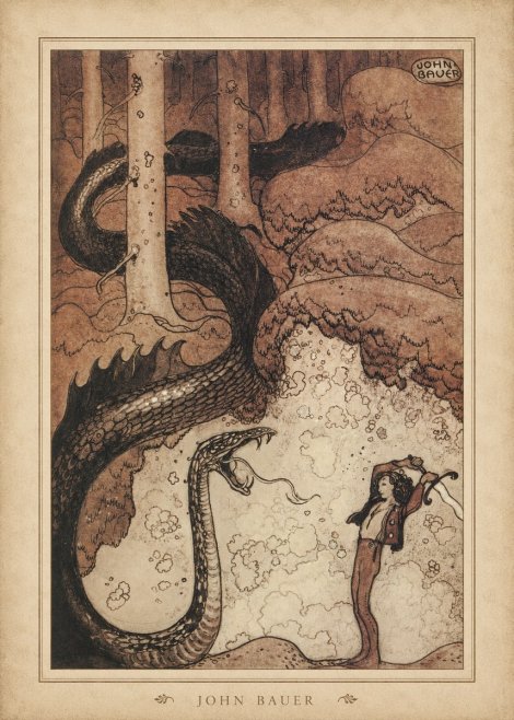 John Bauer The Boy and the Serpent No4 - Póster