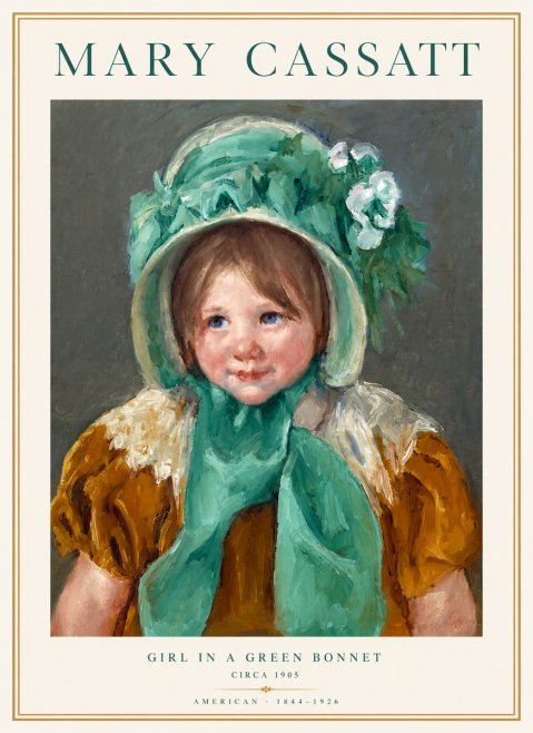 Mary Cassatt Girl in a Green Bonnet No3 - Póster
