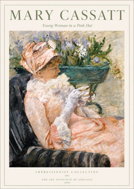 Mary Cassatt Young Woman in a Pink Hat No3 - Póster