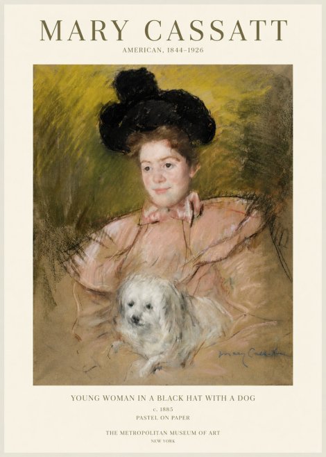 Mary Cassatt Young Woman in a Black Hat with a Dog No1 - Póster