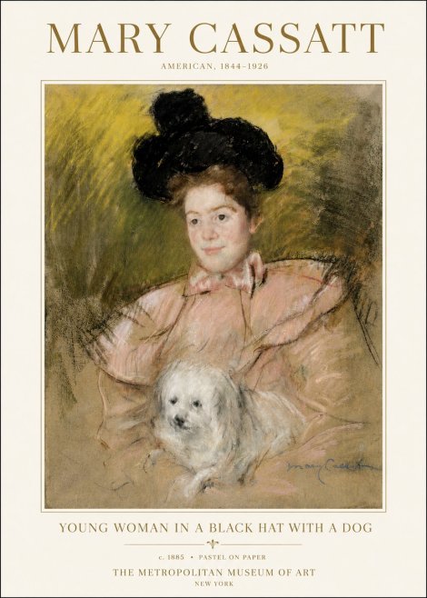 Mary Cassatt Young Woman in a Black Hat with a Dog No3 - Póster