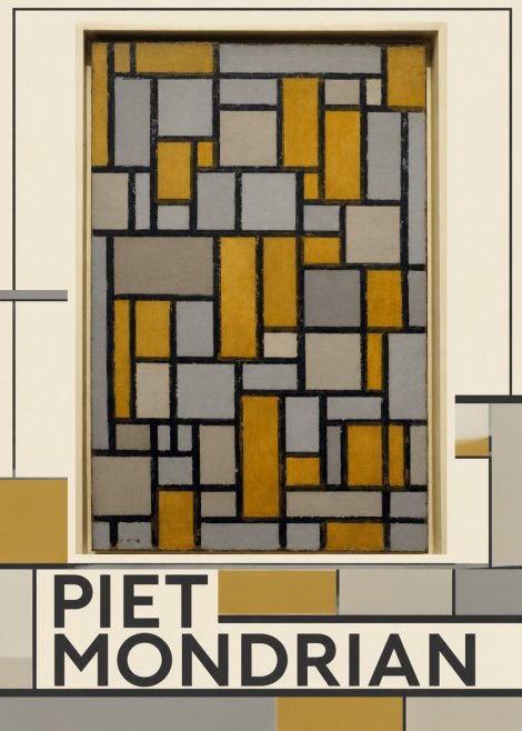 Piet Mondrian Composition in Grey and Yellow No3 - Póster