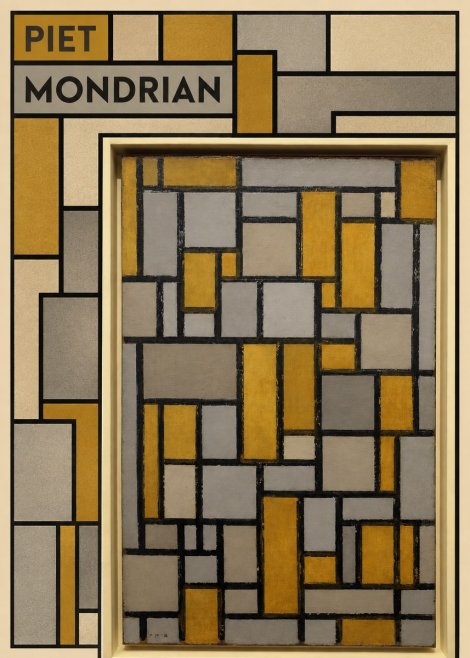 Piet Mondrian Composition in Grey and Yellow No5 - Póster