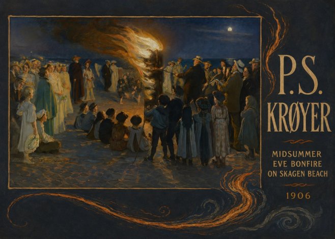 P.S. Krøyer Midsummer Eve Bonfire on Skagen Beach · 1906 No4 - Póster