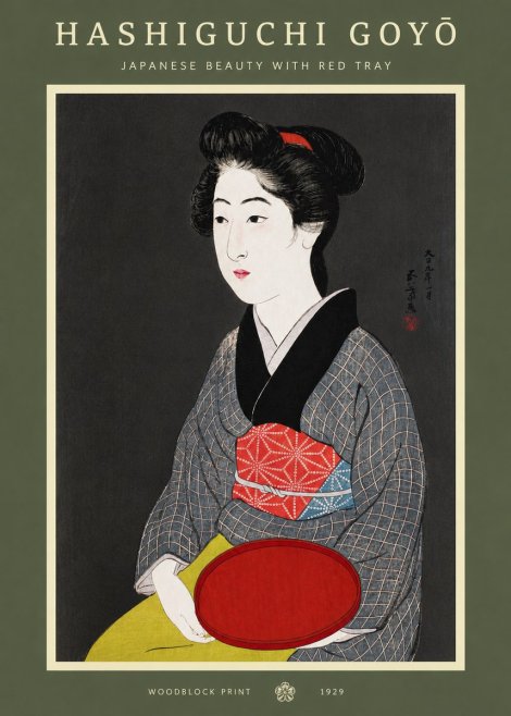 Hashiguchi Goyō Japanese Beauty with Red Tray No3 - Póster