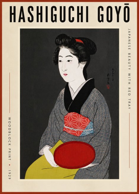 Hashiguchi Goyō Japanese Beauty with Red Tray No5 - Póster