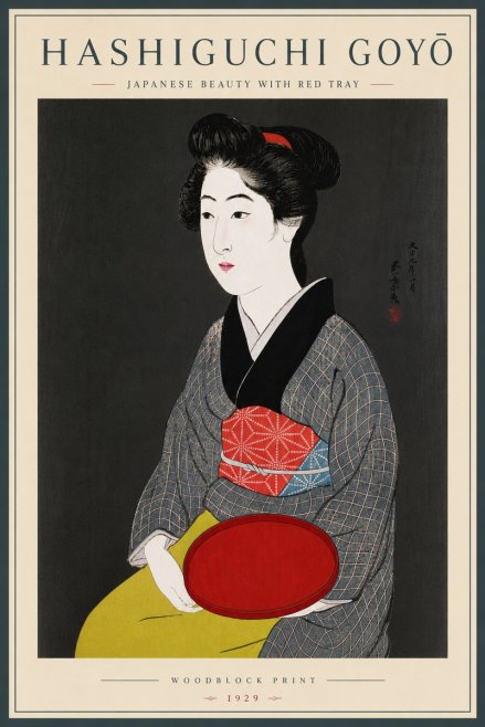 Hashiguchi Goyō Japanese Beauty with Red Tray No6 - Póster