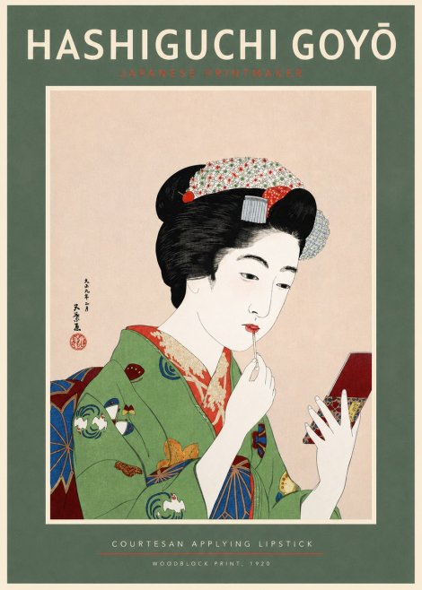 Hashiguchi Goyō Courtesan Applying Lipstick No2 - Póster