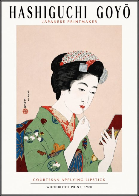 Hashiguchi Goyō Courtesan Applying Lipstick No3 - Póster