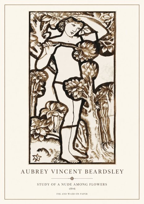 Aubrey Beardsley Study of a Nude Among Flowers No1 - Póster