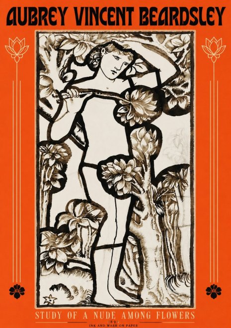 Aubrey Beardsley Study of a Nude Among Flowers No3 - Póster