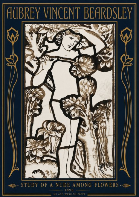 Aubrey Beardsley Study of a Nude Among Flowers No4 - Póster
