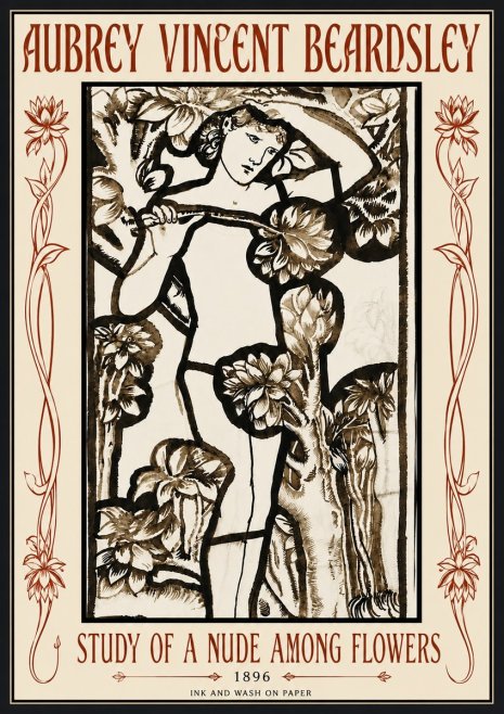 Aubrey Beardsley Study of a Nude Among Flowers No6 - Póster