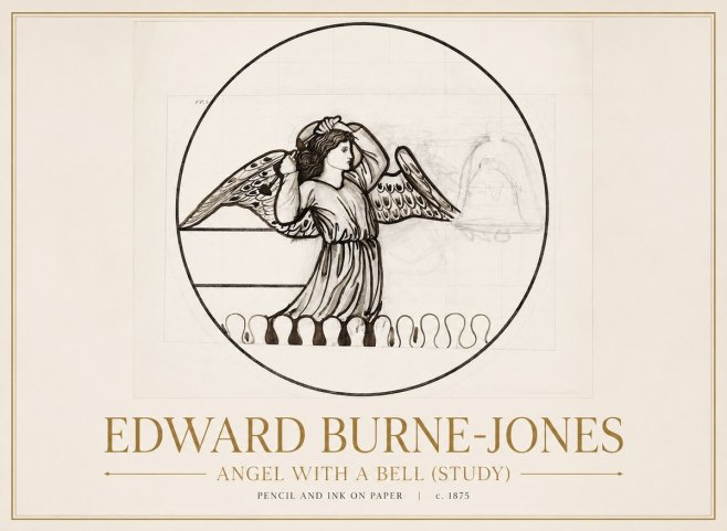 Edward Burne-Jones Angel with a Bell (Study) No1 - Póster