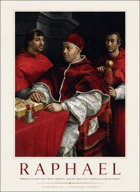 Raphael Portrait of Pope Leo X with Cardinal Luigi De' Rossi and Cardinal Giulio De' Medici No1 - Póster