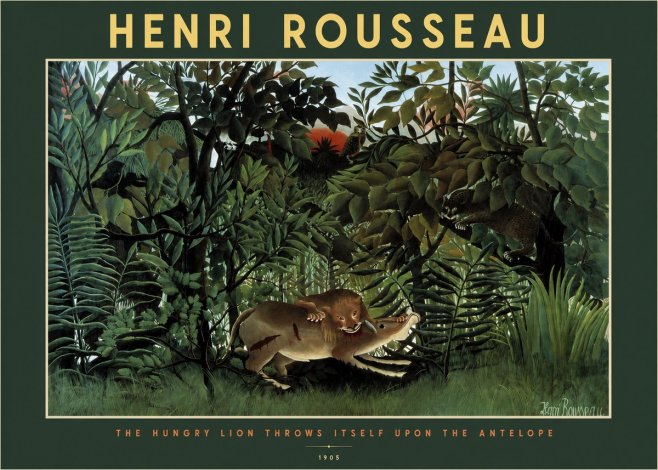 Rousseau The Hungry Lion Throws Itself Upon the Antelope No2 - Póster