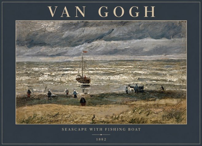 Van Gogh Seascape with Fishing Boat No5 - Póster