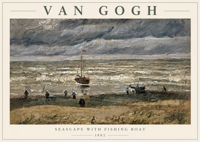 Van Gogh Seascape with Fishing Boat No6 - Póster