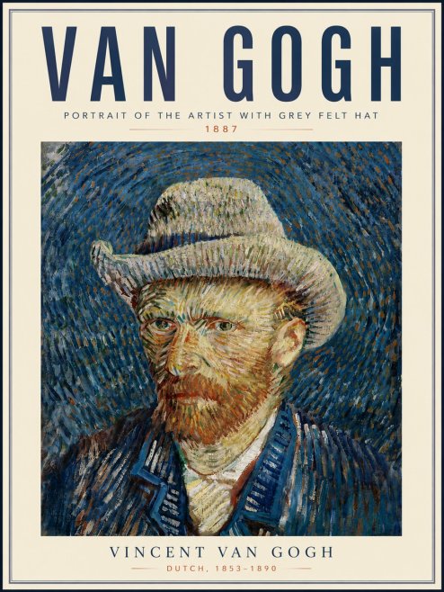 Van Gogh Portrait of the Artist with Grey Felt Hat No6 - Póster