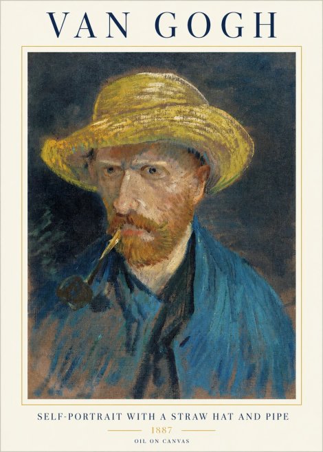 Van Gogh Self-portrait with a Straw Hat and Pipe No1 - Póster
