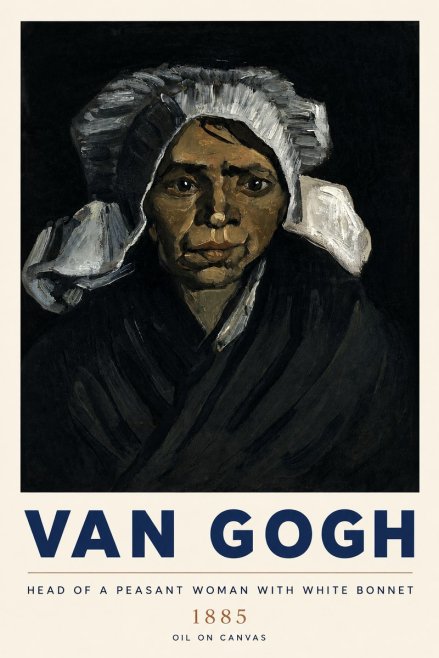 Van Gogh Head of a Peasant Woman with White Bonnet No3 - Póster