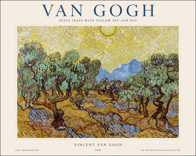 Van Gogh Olive Trees with Yellow Sky and Sun No1 - Póster