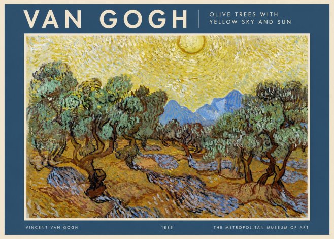 Van Gogh Olive Trees with Yellow Sky and Sun No2 - Póster