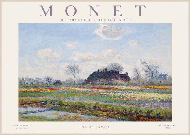 Monet The Farmhouse in the Fields No5 - Póster