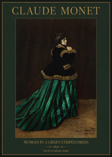 Monet Woman in a Green Striped Dress No2 - Póster