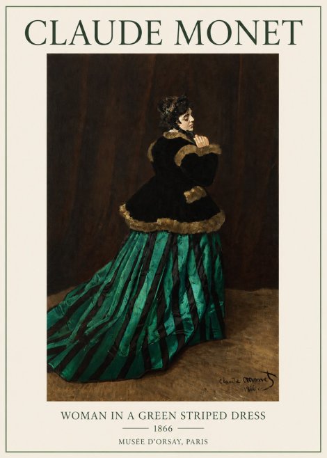 Monet Woman in a Green Striped Dress No3 - Póster