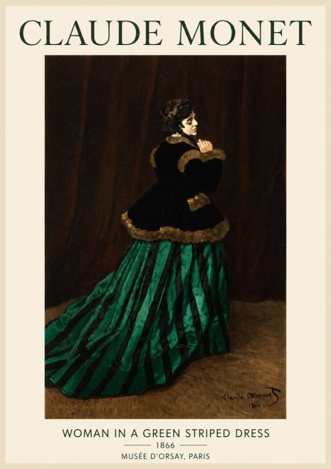 Monet Woman in a Green Striped Dress No4 - Póster