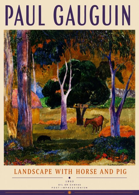 Paul Gauguin Landscape with Horse and Pig No5 - Póster