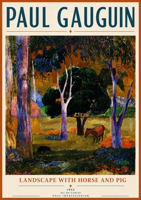 Paul Gauguin Landscape with Horse and Pig No6 - Póster