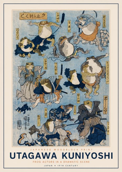 Utagawa Kuniyoshi Frog Actors in a Dramatic Scene No2 - Póster
